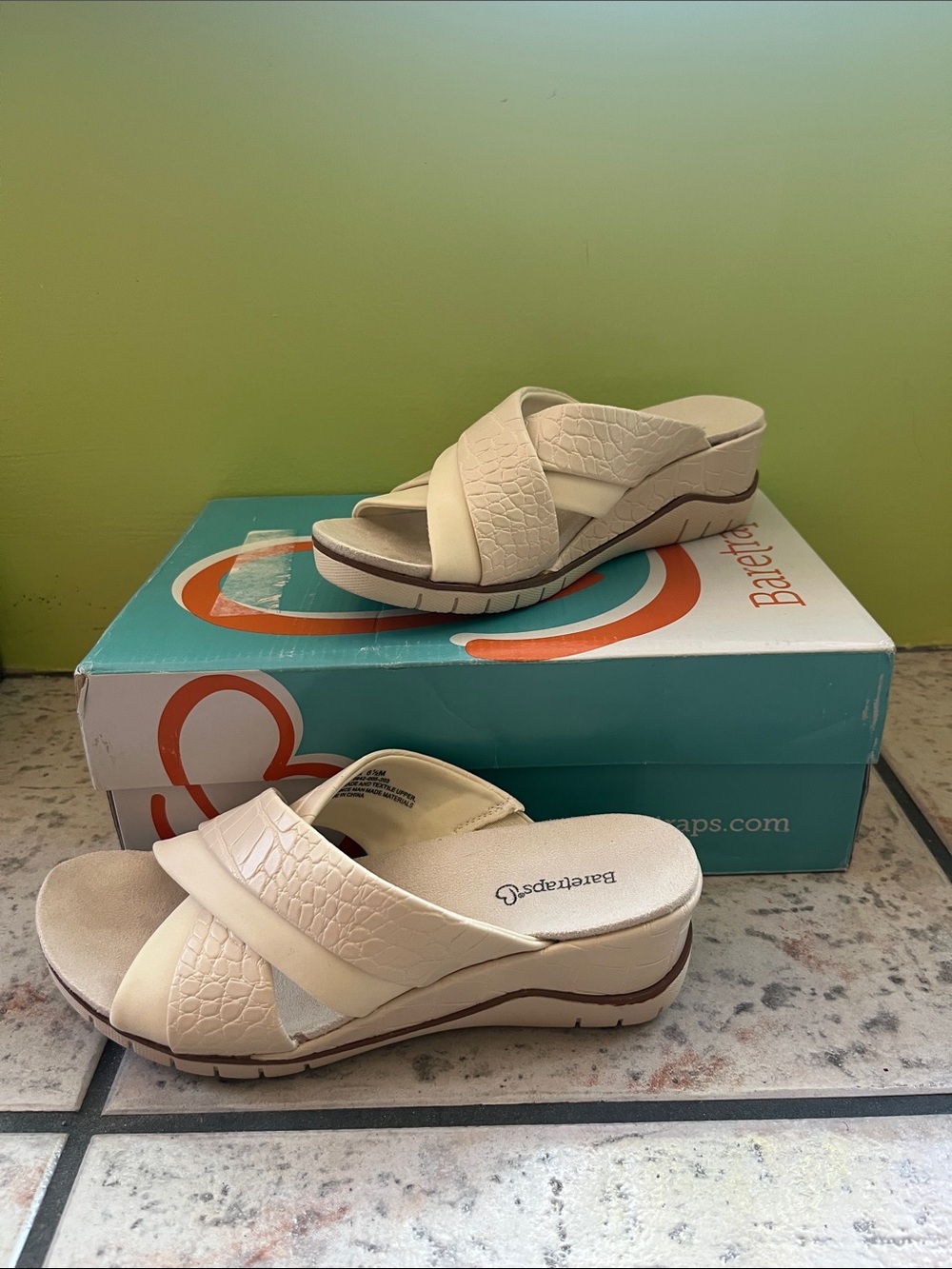 BareTraps Cream Crisscross Wedge Slide Mules
